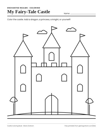 Preview of a fairy-tale castle coloring page