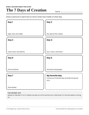 Preview of the 7 Days of Creation drawing sheet