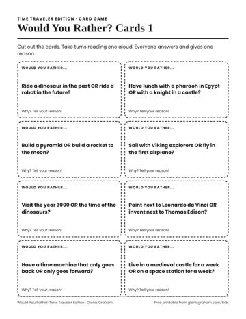 Preview of Would You Rather time travel question cards